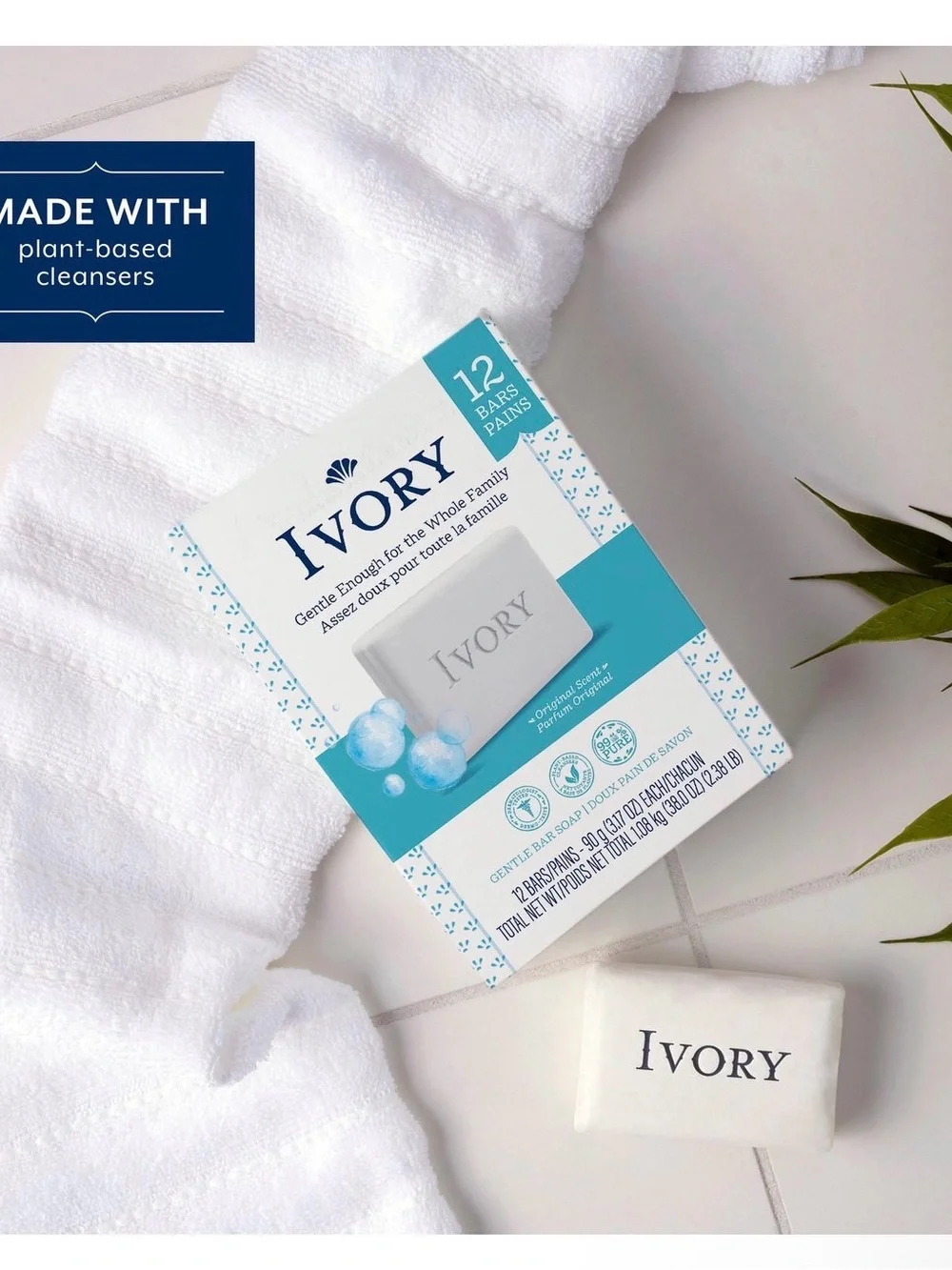 Ivory Gentle Bar Soap, Original Scent 3.17 oz, 12 Count Family Pack